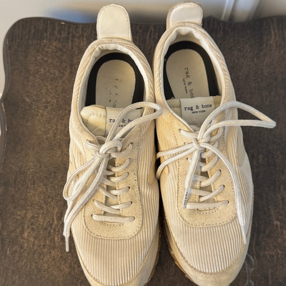 Rag & Bone Retro Runner Cream Corduroy Sneakers - Picture 2 of 8